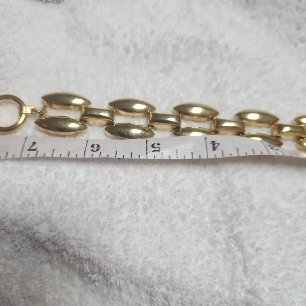 Vintage Gold Tone Marquise Link Toggle Clasp Statement Bracelet 7.5 Inch